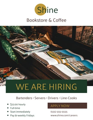 Free  Template: Coffee and Bookstore Business Hiring Flyer Template