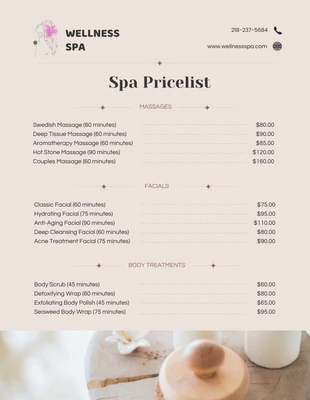 business  Template: Pearl Bush Wellness SPA Price List Template