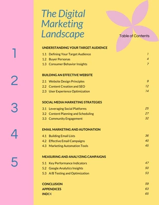 Free  Template: Digital Marketing Table of Contents Template