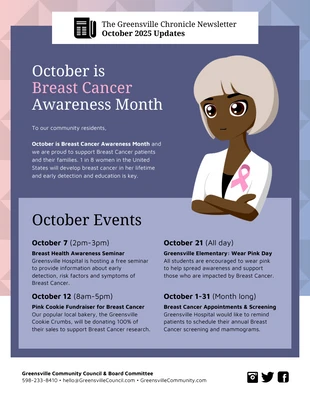 Free  Template: Breast Cancer Awareness Month Newsletter Template