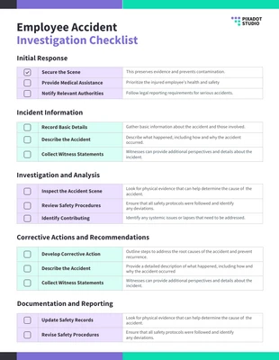 Free interactive Template: Employee Accident Investigation Checklist