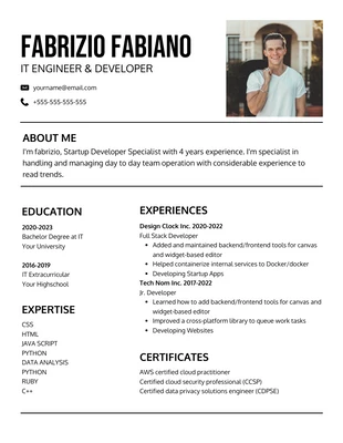 Free  Template: White Clean IT Engineer and Developer Resume Template