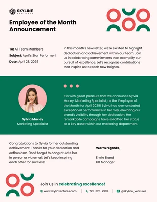 business  Template: Employee of the Month Announcement Email Newsletter Template