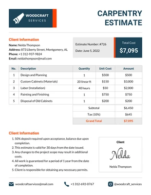 Free  Template: Carpentry Estimate Template