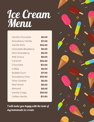 Free  Template: Dark Brown Modern Ice Cream Pattern Dessert Menu