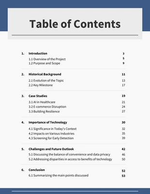 Free  Template: Blue Grey Project Design Table Of Content Template