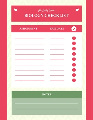 Free  Template: Biology Daily Work Checklist Template