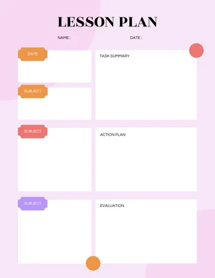 Free  Template: Colorful Lesson Plan Template