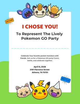 Free  Template: Pokemon Game Invitation Emoji Party