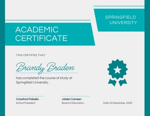 business  Template: White Teal Academic Certificate Template