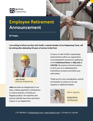 premium  Template: Employee Retirement Announcement Email Newsletter Template