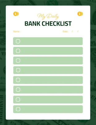 Free  Template: Green Modern Daily Banking Checklist Template