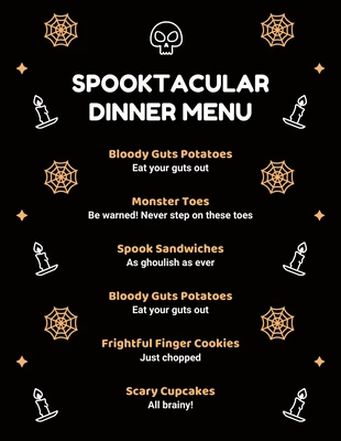 Free  Template: Black Modern Playful Illustration Halloween Dinner Menu