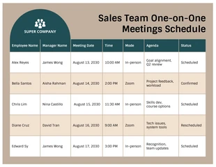 Free accessible Template: One-on-One Meetings Schedule Chart Template