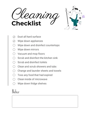 Free interactive Template: Illustration House Cleaning Checklist Template