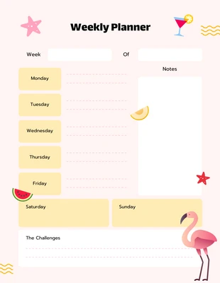 Free  Template: Pink Summer Cute Weekly Planner Template