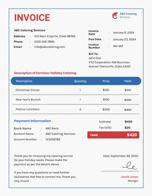 Free  Template: Holiday Catering Invoice Template