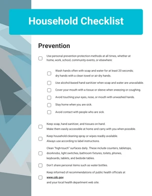 premium interactive Template: Infectious Disease Outbreak Household Checklist Template