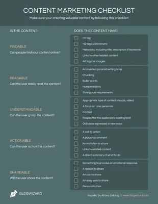 premium interactive Template: Content Marketing Checklist Template