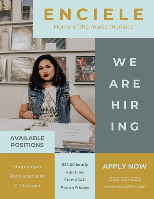 Free  Template: Grid Music Store Hiring Business Flyer Template