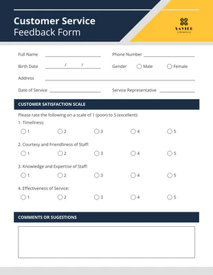 business  Template: Yellow Customer Service Form Template