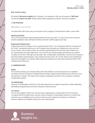 Free  Template: Dusty Rose Job Offer Letter Template