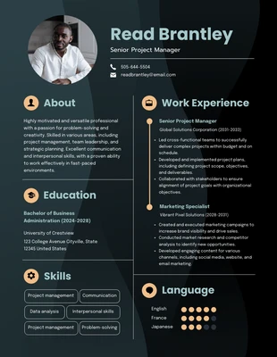 Free  Template: Dark Green Blue Project Manager Resume Template