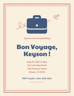 Free  Template: Beige Blue And Red Modern Bold Minimalist Office Farewell Party Invitation