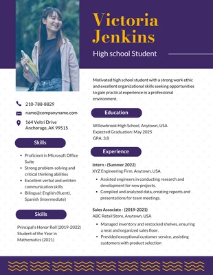 Free  Template: Purple Blue High School Student Resume Template