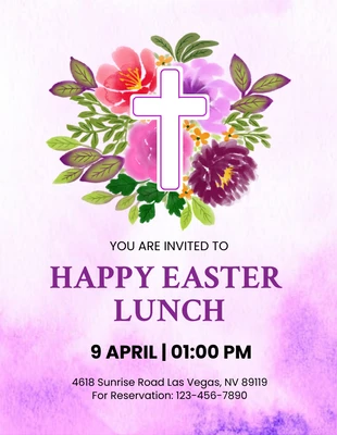 Free  Template: Watercolor Floral Easter Lunch Invitation Flyer Template