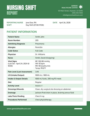 premium  Template: Nursing Shift Report Template