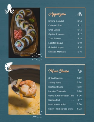 Free  Template: Blue Modern Texture Seafood Menu