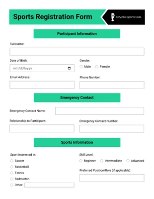 business interactive Template: Sports Registration Form