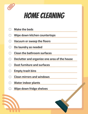 Free  Template: Yellow Daily House Cleaning Checklist Template