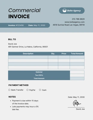 Free  Template: Simple Green Commercial Invoice Template