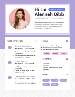 Free  Template: Purple White Graphic Designer Resume Template