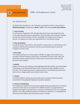 business  Template: Orange Sample Job Offer Letter Template