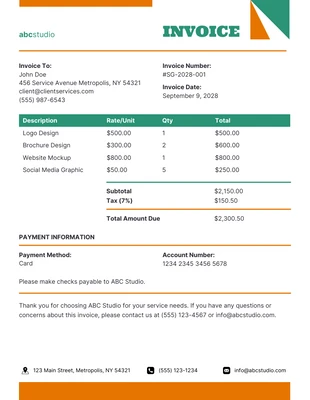 Free  Template: White Yellow Green Graphic Design Service Invoice Template