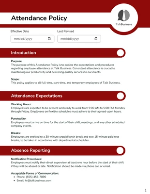 Free interactive Template: Attendance Policy Template