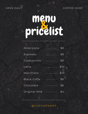 Free  Template: Black Simple Texture Price List Menu