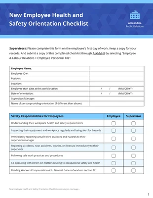 Free interactive Template: New Employees and Supervisors Orientation Checklist Template