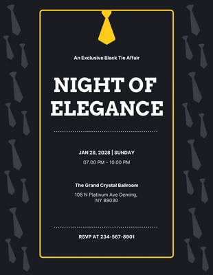 Free  Template: Black And Gold Pattern Simple Minimalist Black Tie Invitations