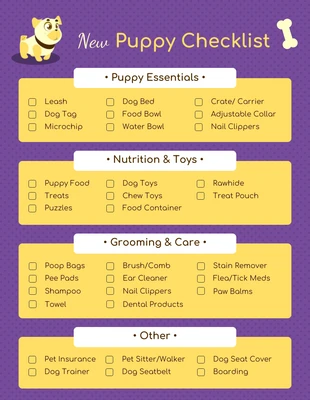 Free interactive Template: Purple Puppy Shopping Checklist Template