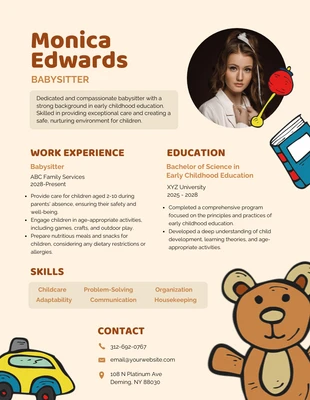 Free  Template: Brown Cream Fun Babysitter Resume Template