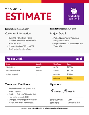 Free  Template: Vinyl Siding Siding Estimate Template