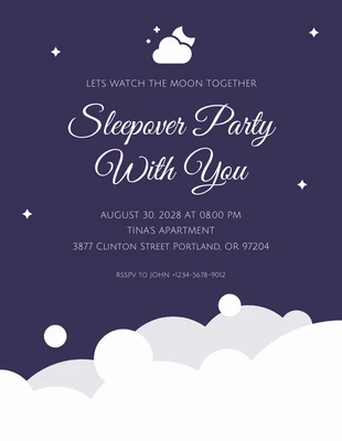 Free  Template: Blue And White Minimalist Elegant Sky Night Sleepover Party Invitation