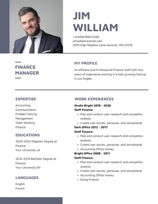 Free  Template: Blue Pastel Finance Manager Resume Template