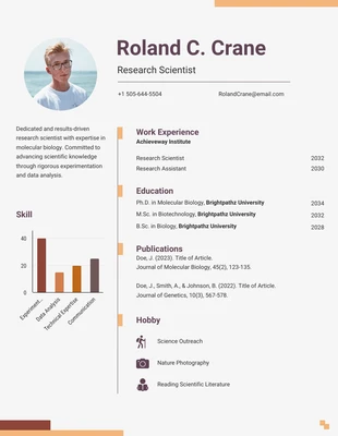 Free  Template: Cream Research Scientist Resume Template