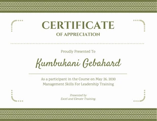 premium  Template: White Green Certificate of Appreciation for Leadership Template