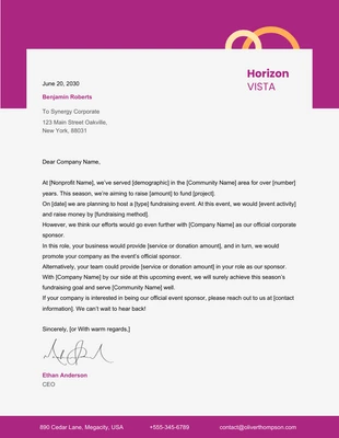 Free  Template: Purple Minimalist Line Sponsorship Letter